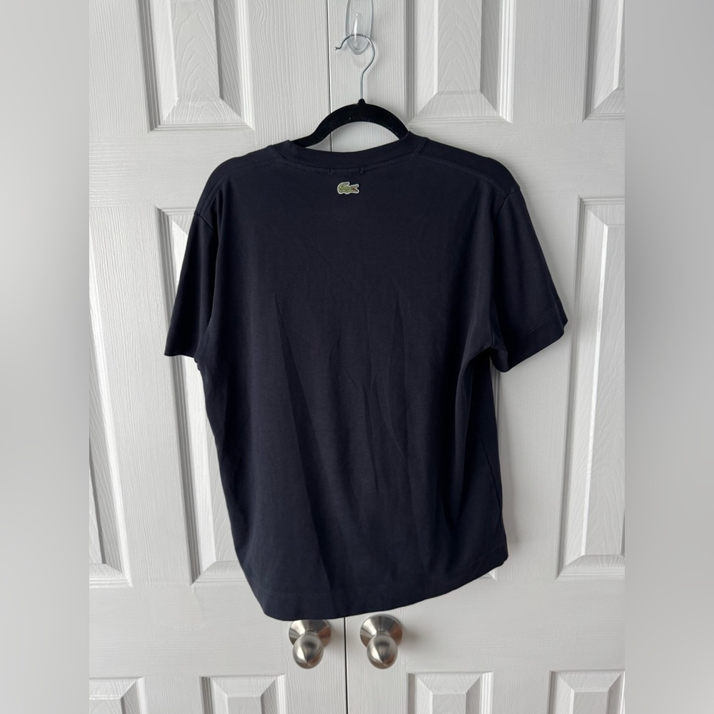 Lacoste Navy Blue & White Velour Graphic Tee Shirt Size Small Lacoste Velvet - Picture 3 of 3